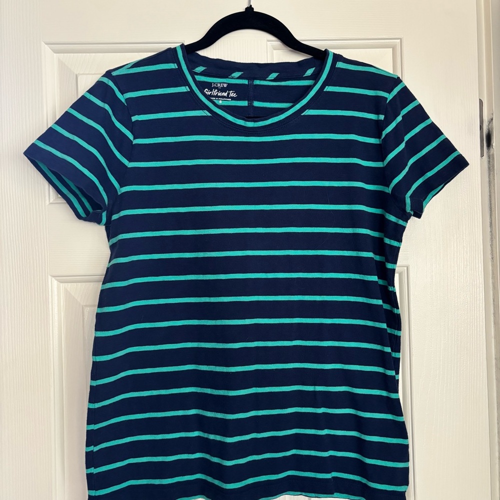 J. Crew Women's Striped Crewneck  Girlfriend Short Sleeve Tee in “Navy Patina”